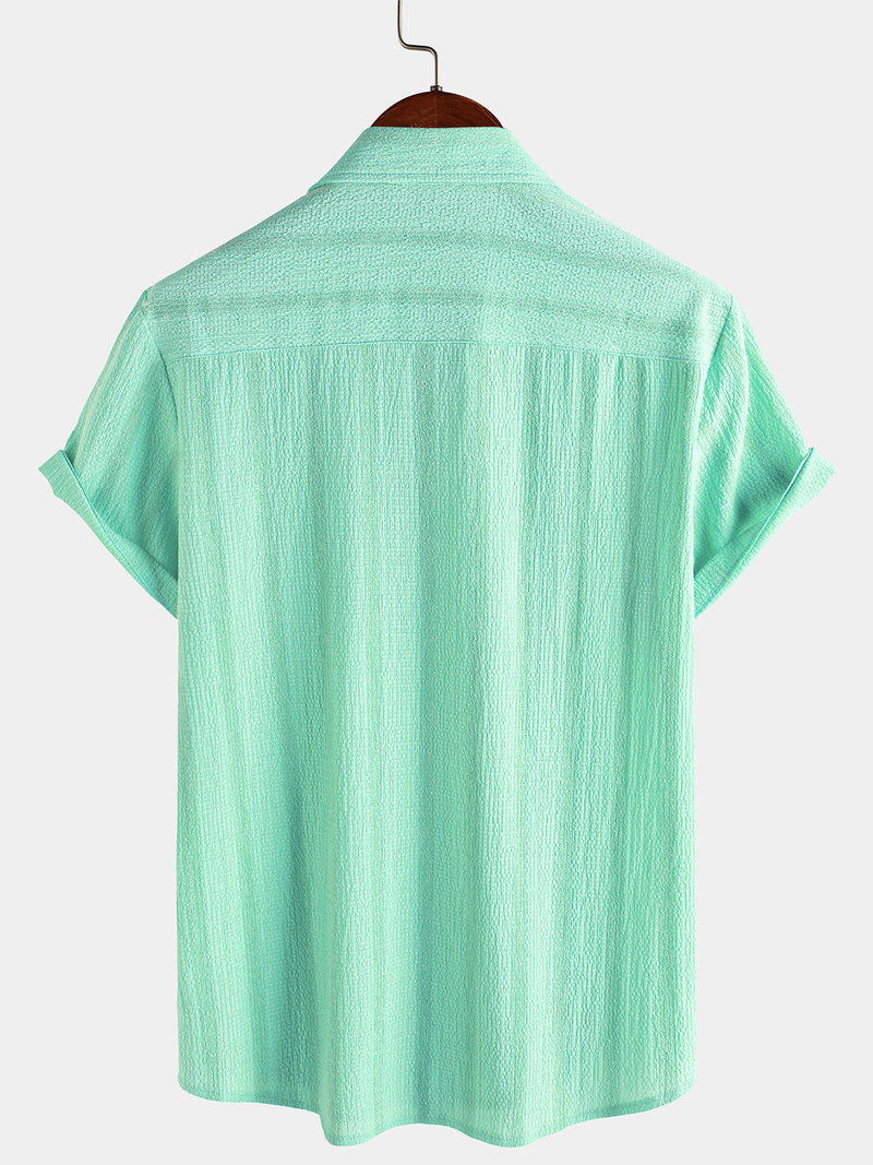 Camisa informal de manga corta con bolsillo a rayas de verano para hombre