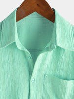 Camisa informal de manga corta con bolsillo a rayas de verano para hombre
