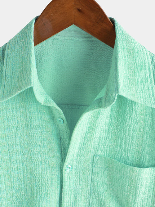 Camisa informal de manga corta con bolsillo a rayas de verano para hombre