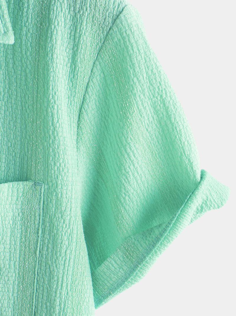 Camisa informal de manga corta con bolsillo a rayas de verano para hombre