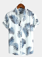 Camisa hawaiana de algodón con estampado floral y palmeras para verano para hombre