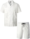 Conjunto de camisa y pantalones cortos a juego de guayabera cubana de manga corta con botones para hombres en tallas grandes