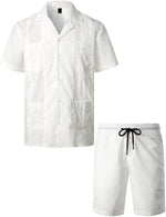 Conjunto de camisa y pantalones cortos a juego de guayabera cubana de manga corta con botones para hombres en tallas grandes