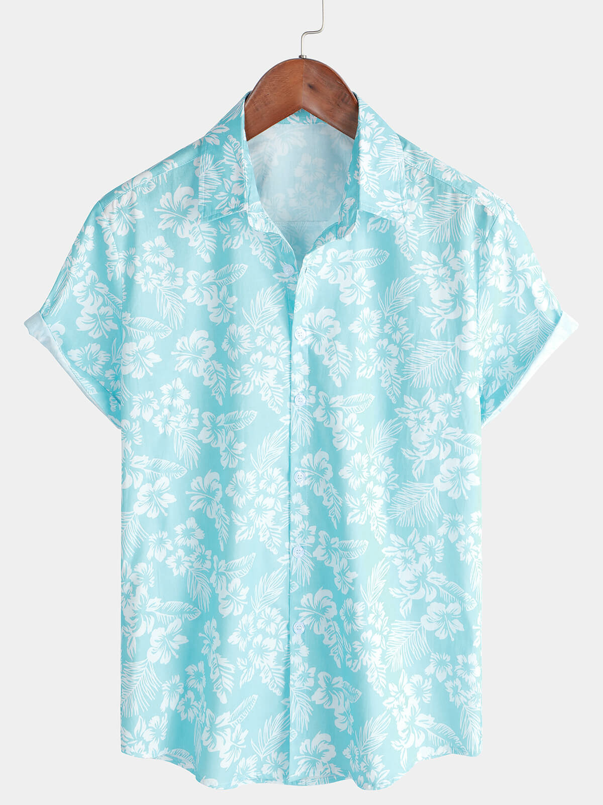 Camisa de manga corta con estampado floral hawaiano azul para hombre