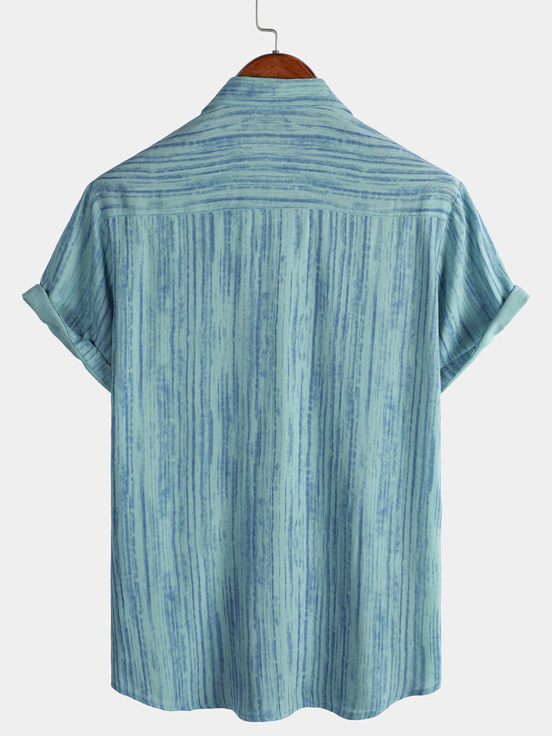 Camisa de manga corta transpirable con bolsillo y rayas negras para hombre
