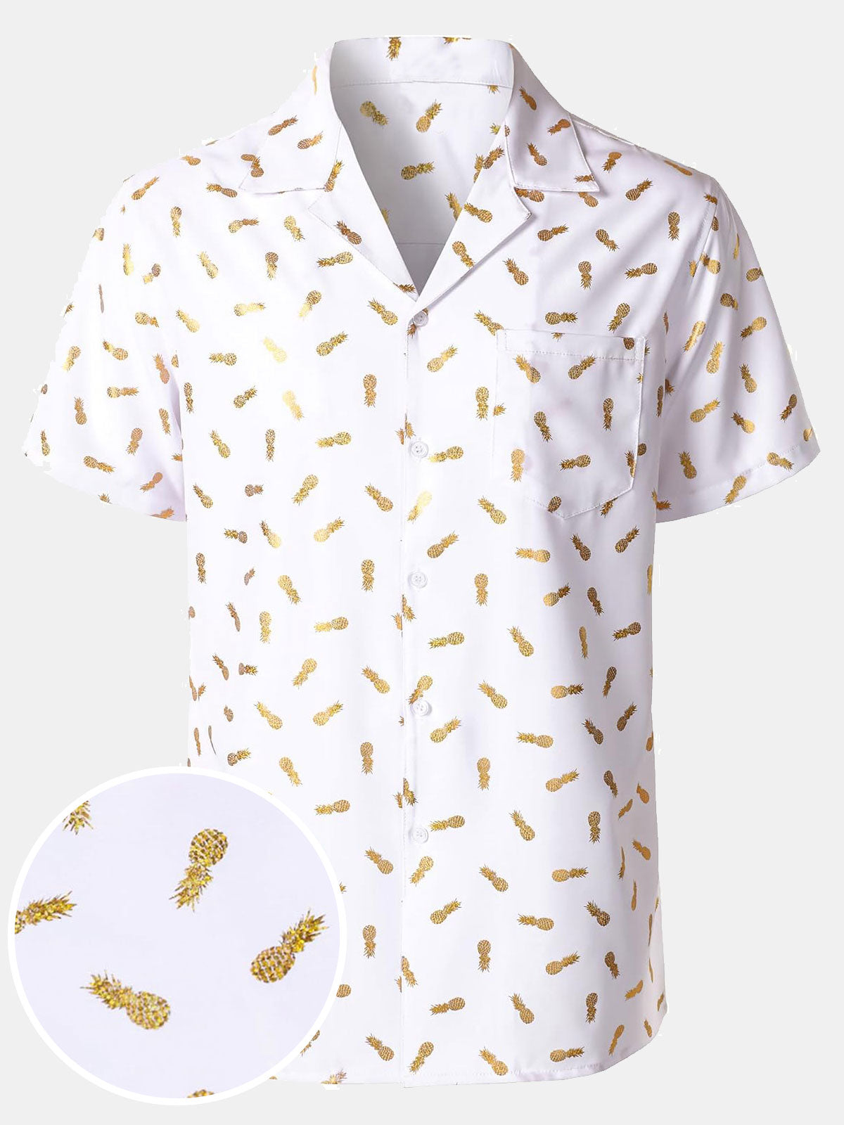 Camisa de manga corta con cuello cubano y estampado de piña para hombre
