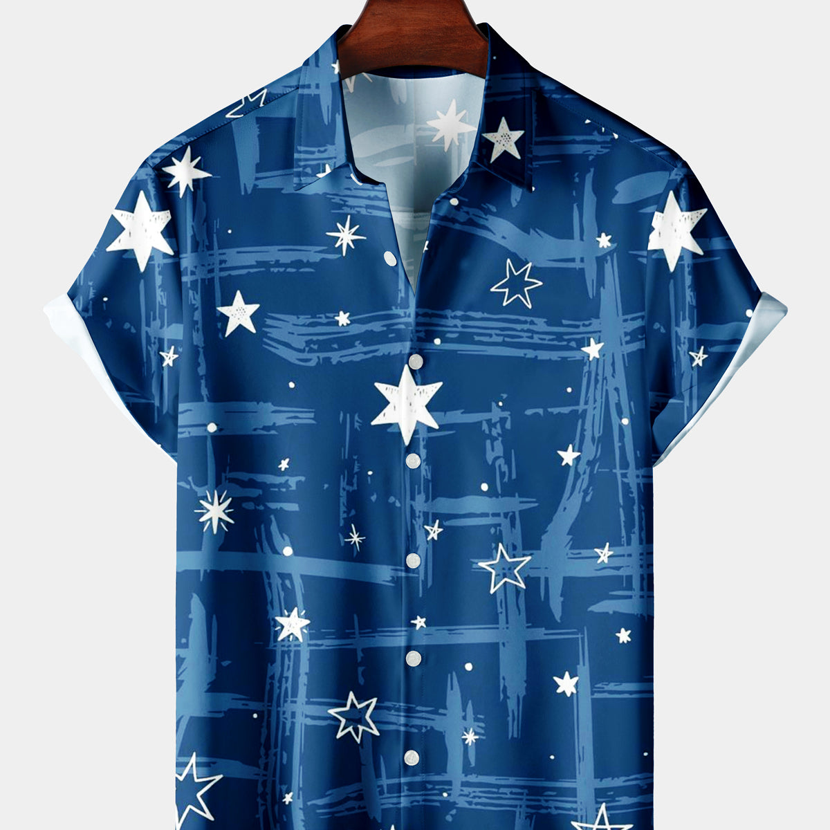 Men's Casual Geometric Print Navy Blue Short Sleeve Shirt