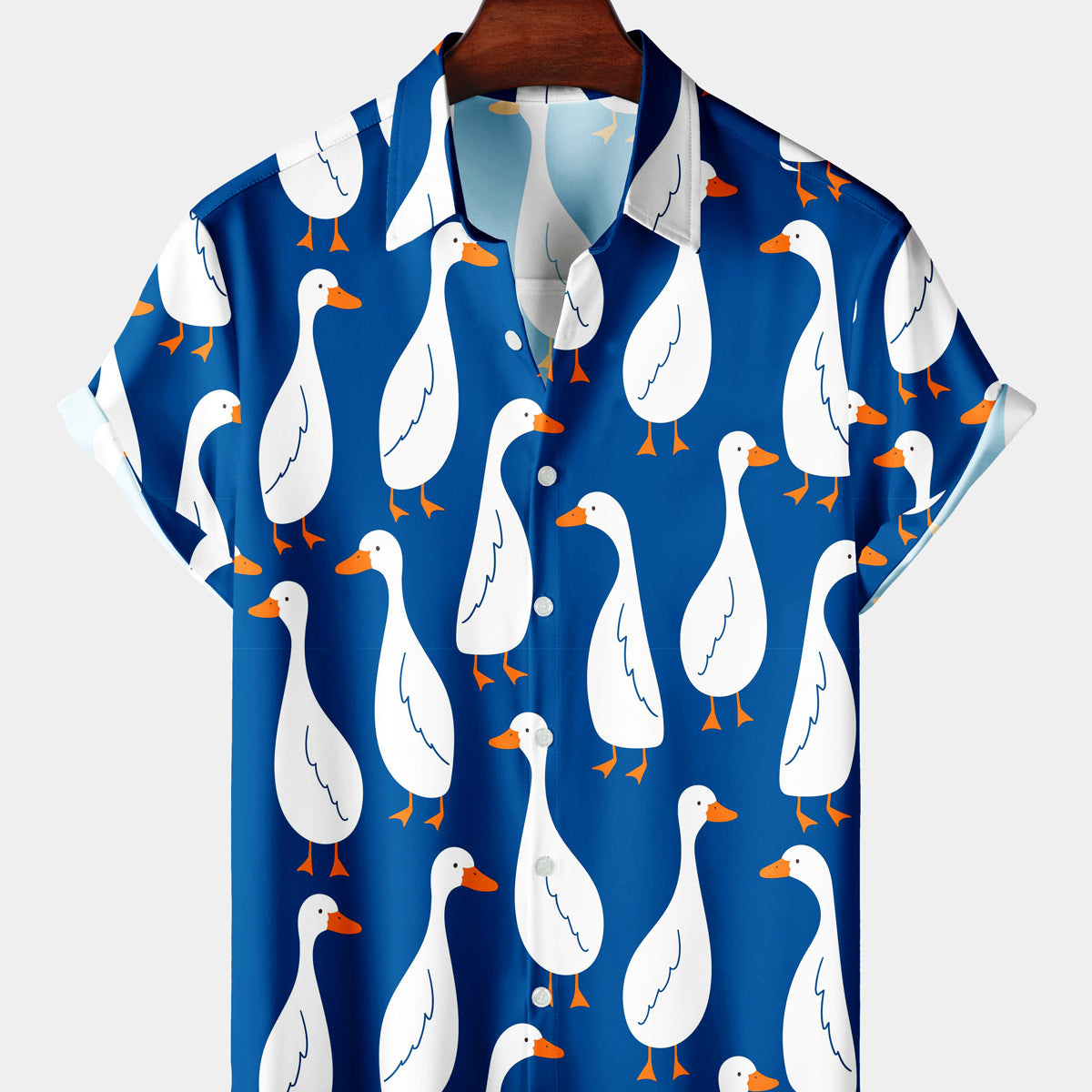 Men's Casual White Goose Blue Short Sleeve Shirt