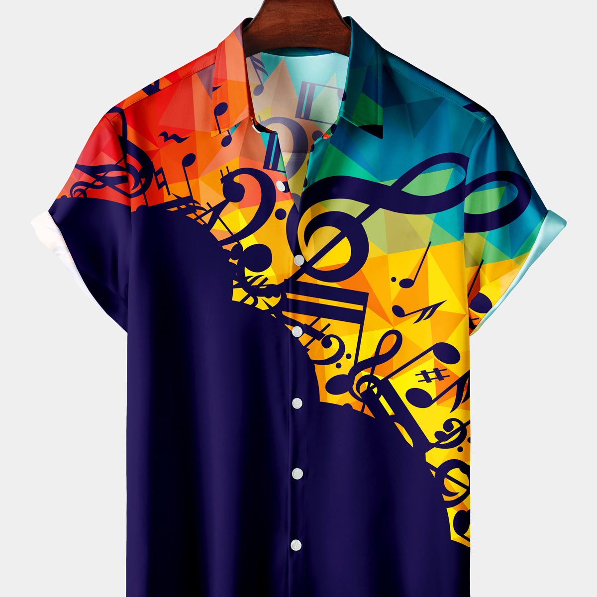 Men's Casual Stitching Purple Color Note Short Sleeve Shirt