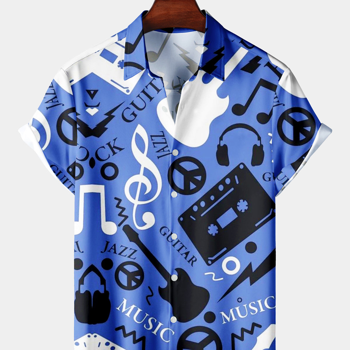 Men's Casual Music Icon Blue Short Sleeve Shirt