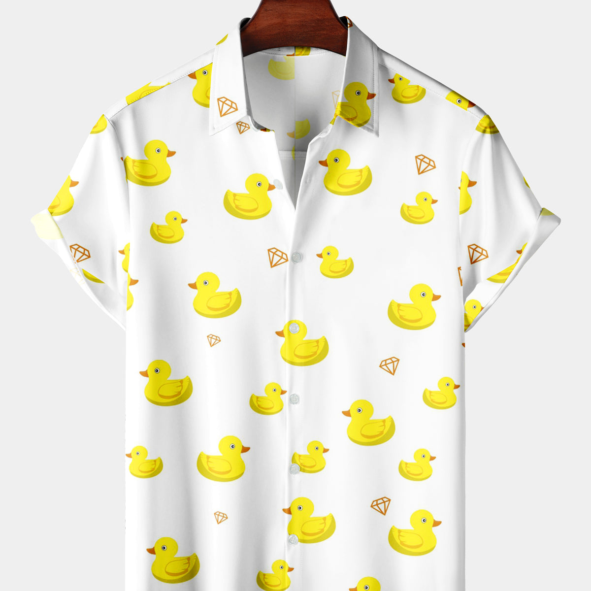 Men's Casual Cartoon Duck Diamond Short Sleeve Shirt