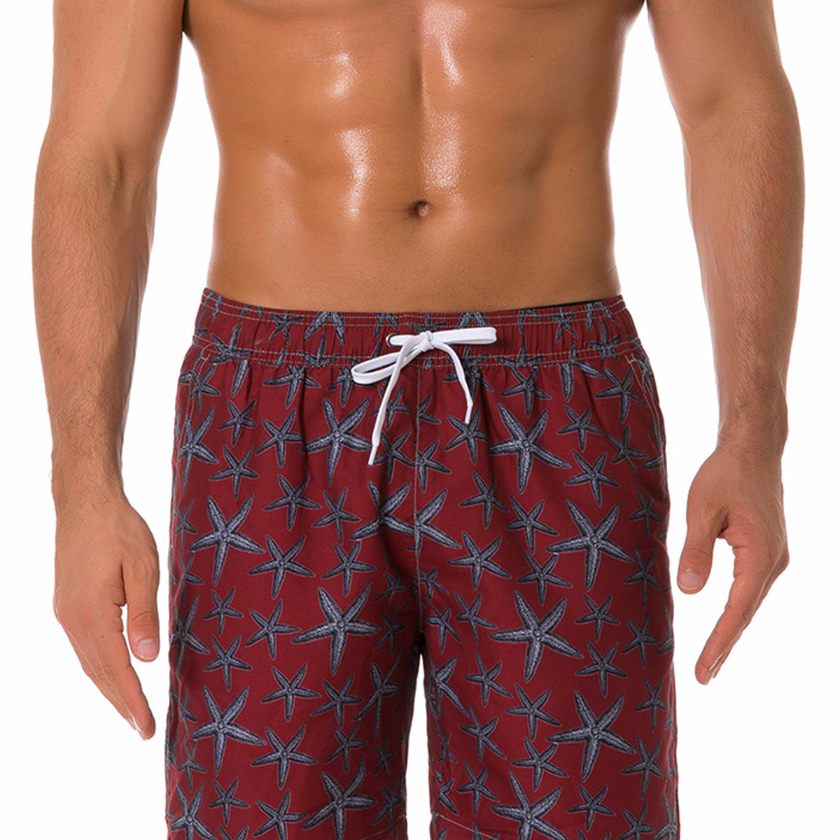 Men's Summer Casual Starfish Beach Red Shorts Swimming Trunks