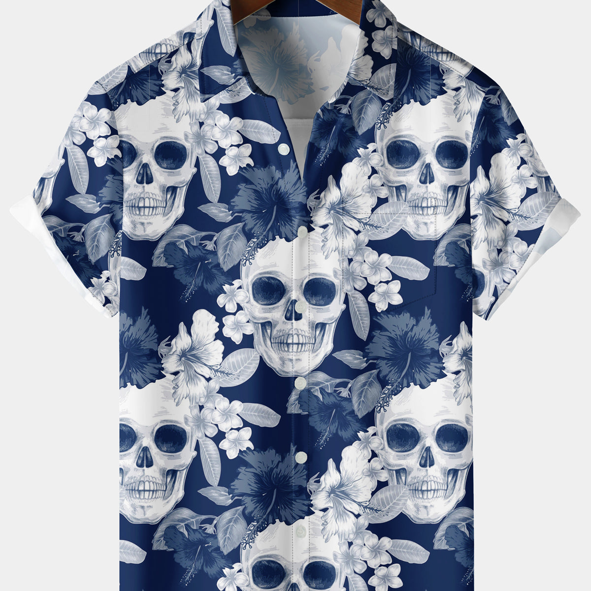 Men's Skull Sorting Floral Navy Short Sleeve Shirt