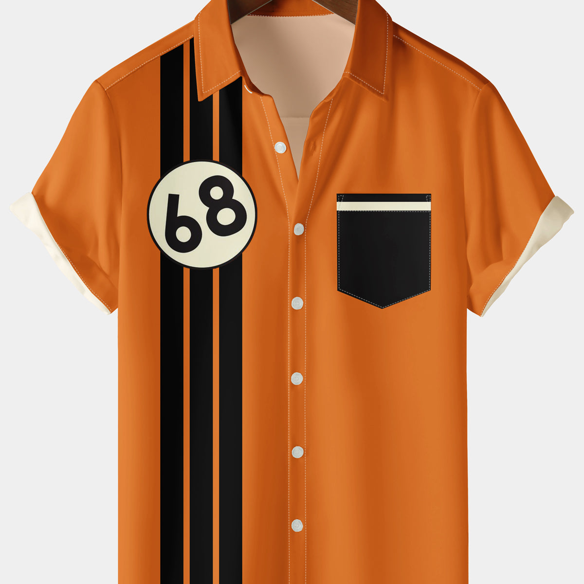 Men's Casual Orange White Stripe Size 68 Short Sleeve Shirt