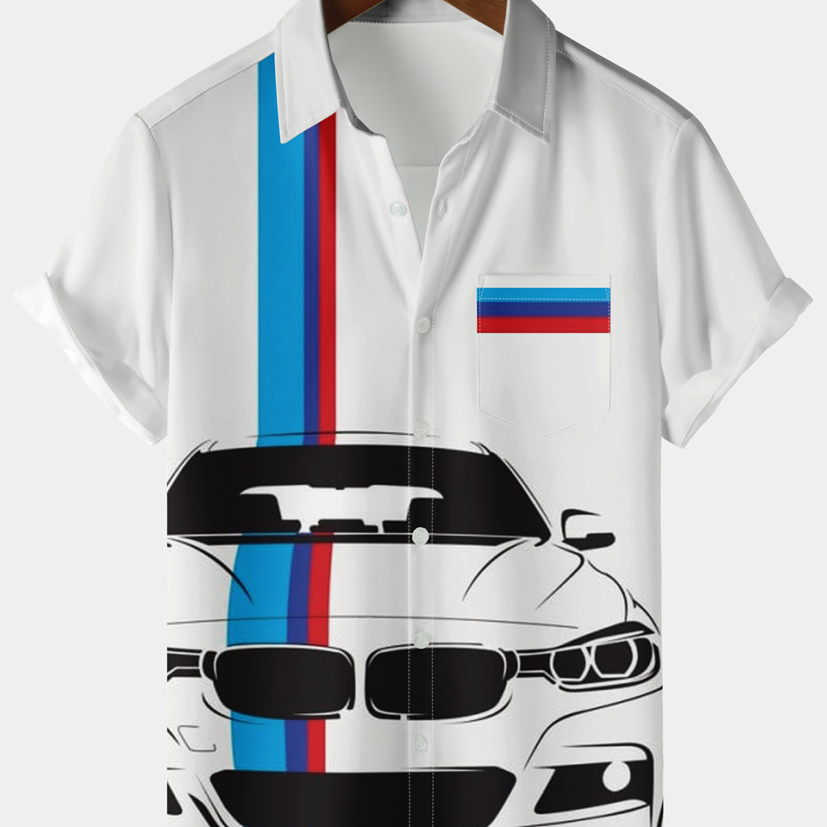 Men's Casual Car Stripe Panel Short Sleeve Shirt