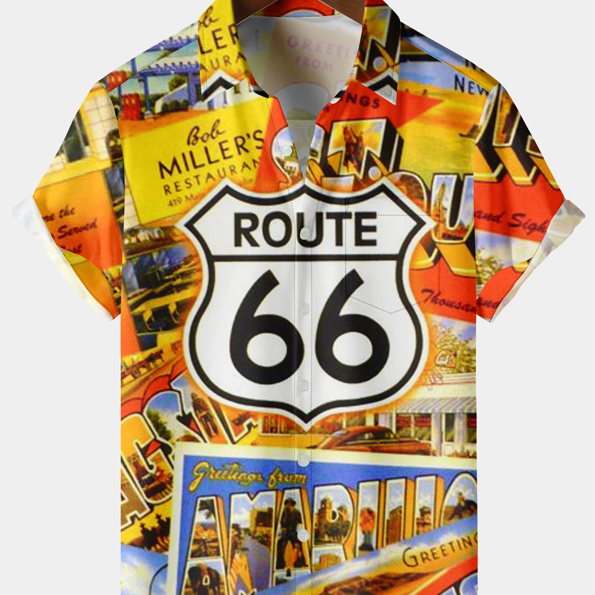 Men's Casual Route 66 Chest Pocket Multicolor Short Sleeve Shirt