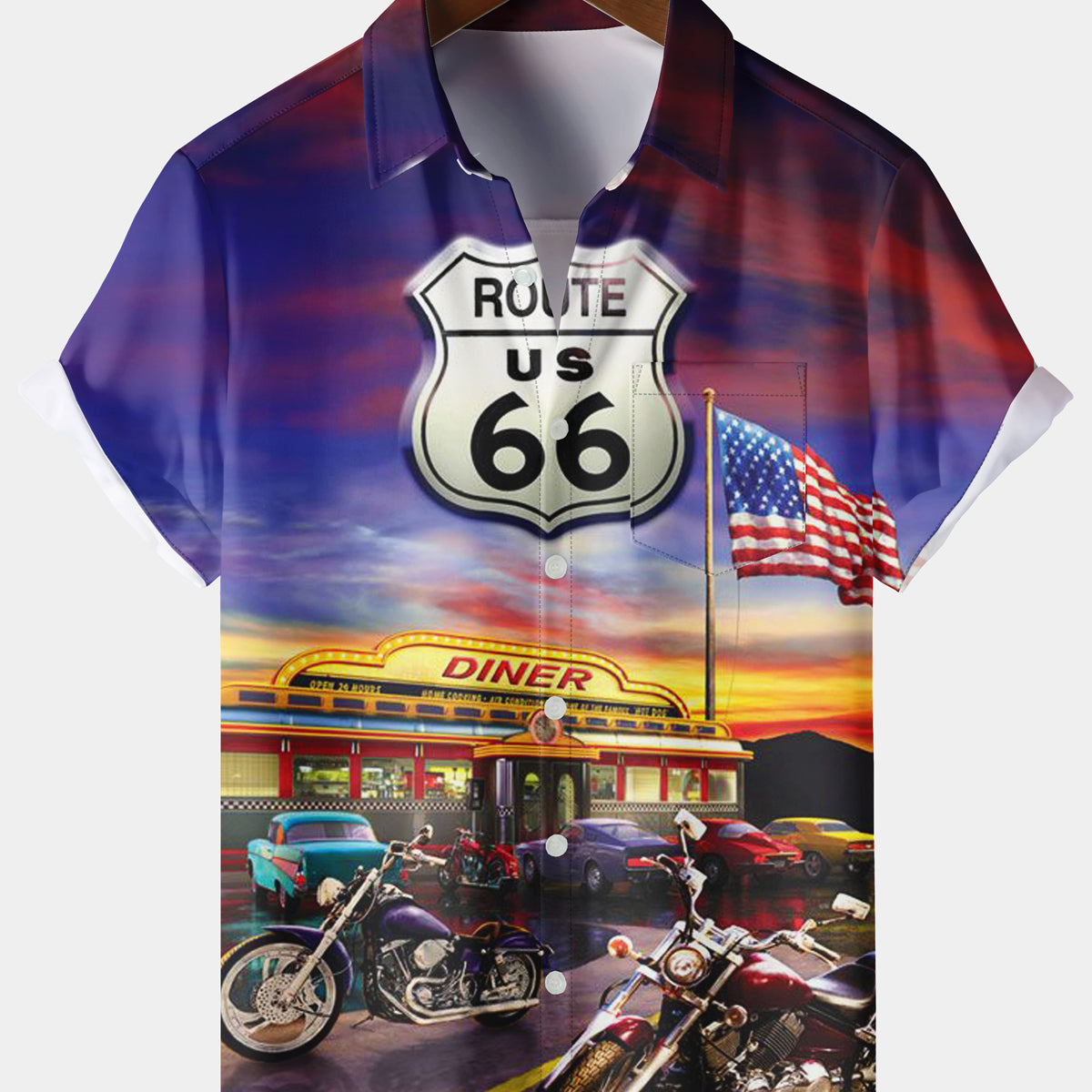 Men's Casual Route 66 Chest Pocket Multicolor Short Sleeve Shirt