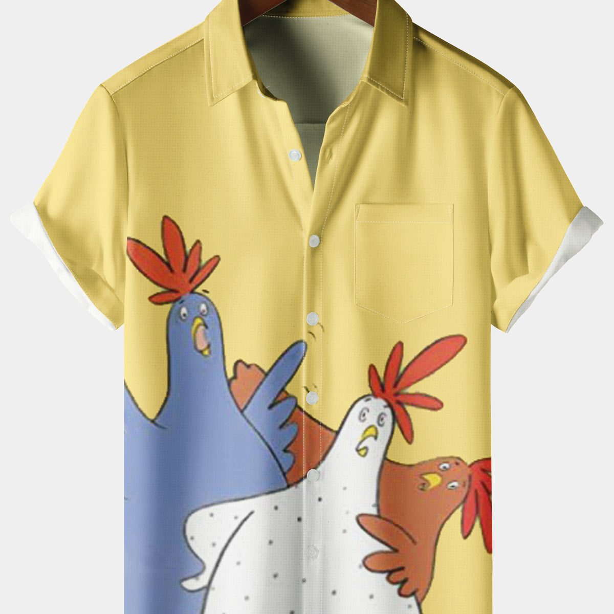 Men's Casual Chicken Chest Pocket Khaki Short Sleeve Shirt