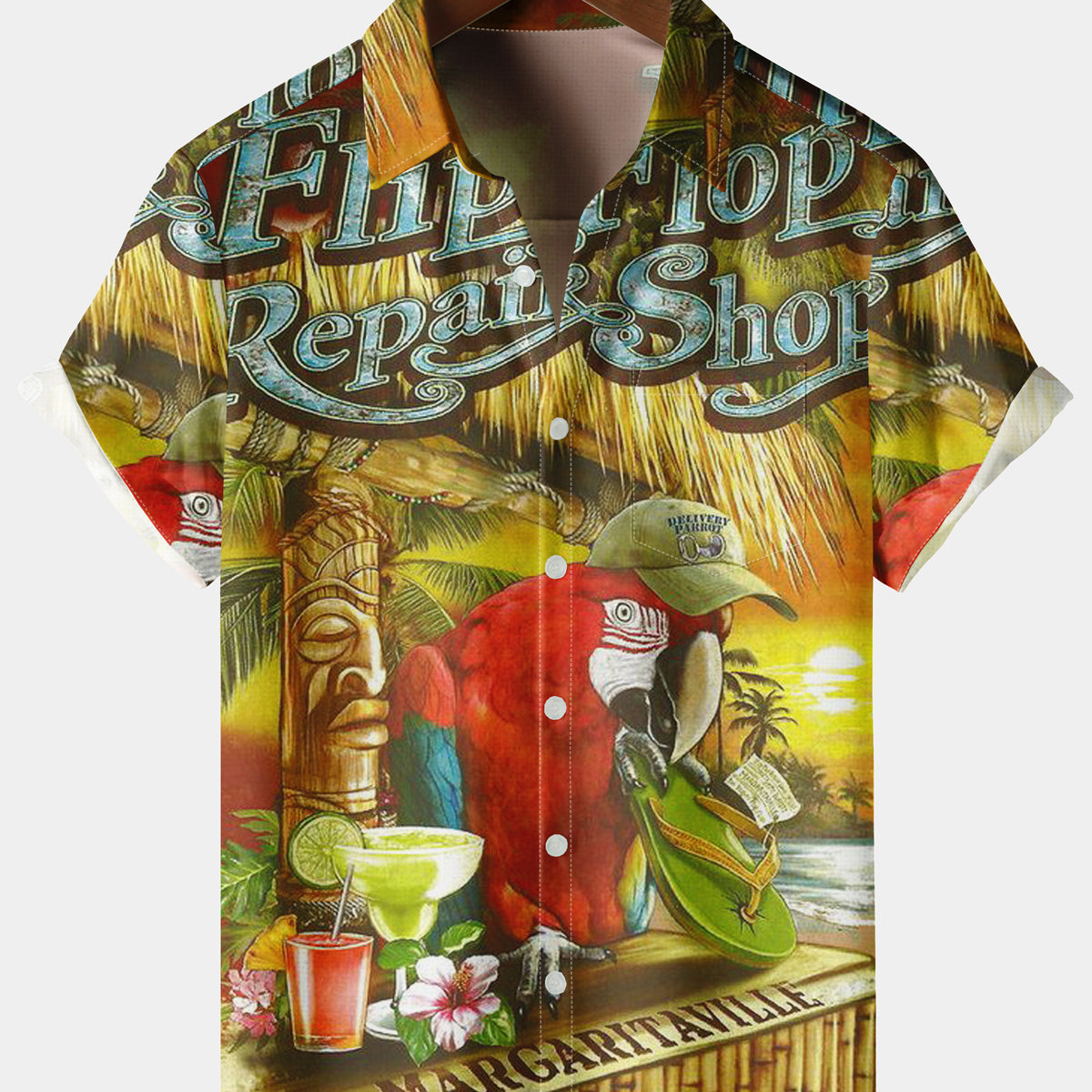 Men's Vacation Hawaii Parrot Chest Pocket Multicolor Short Sleeve Shirt