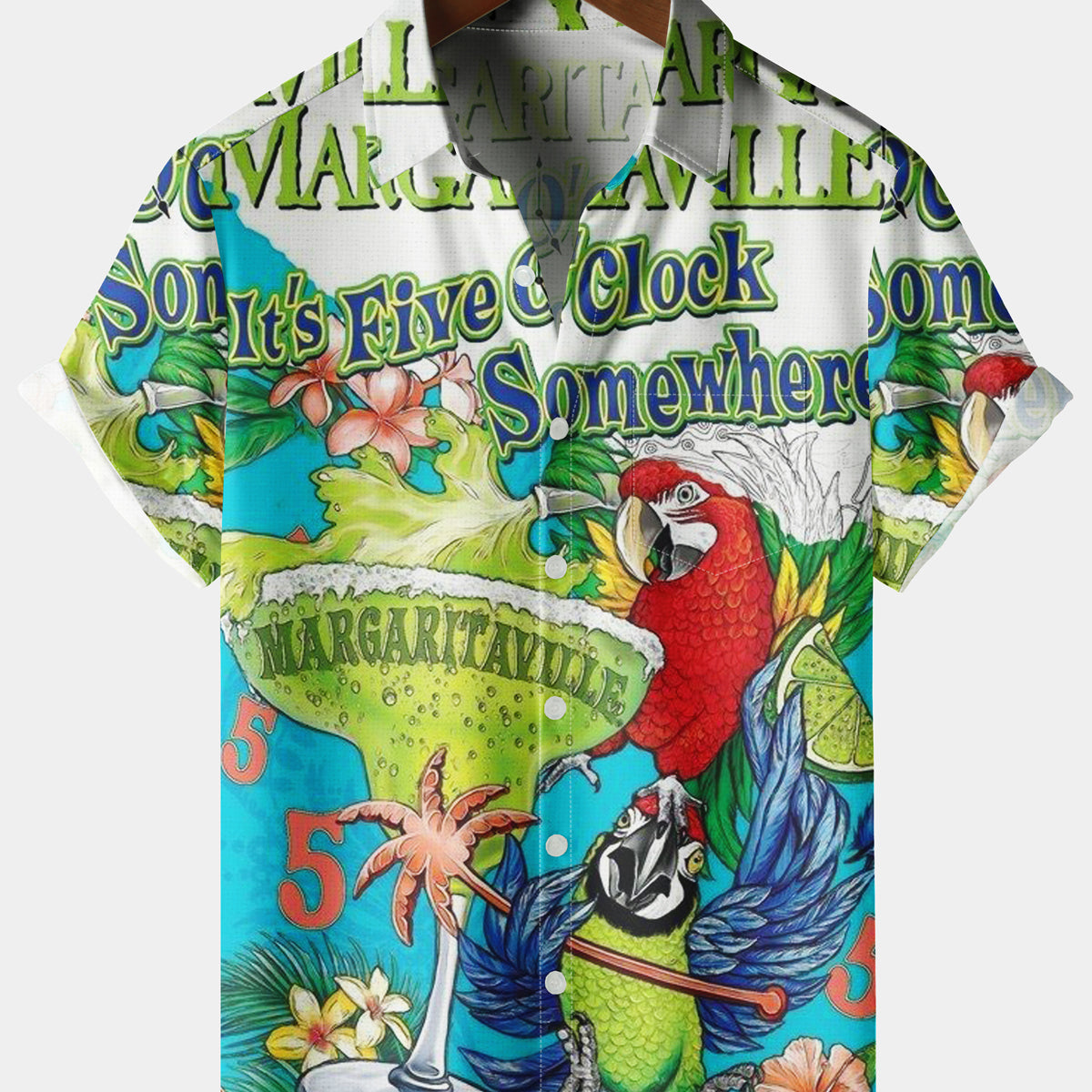 Men's Vacation Hawaii Parrot Chest Pocket Multicolor Short Sleeve Shirt