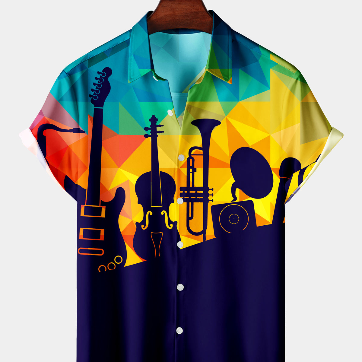Men's Casual Musical Instrument Colorful Short Sleeve Shirt