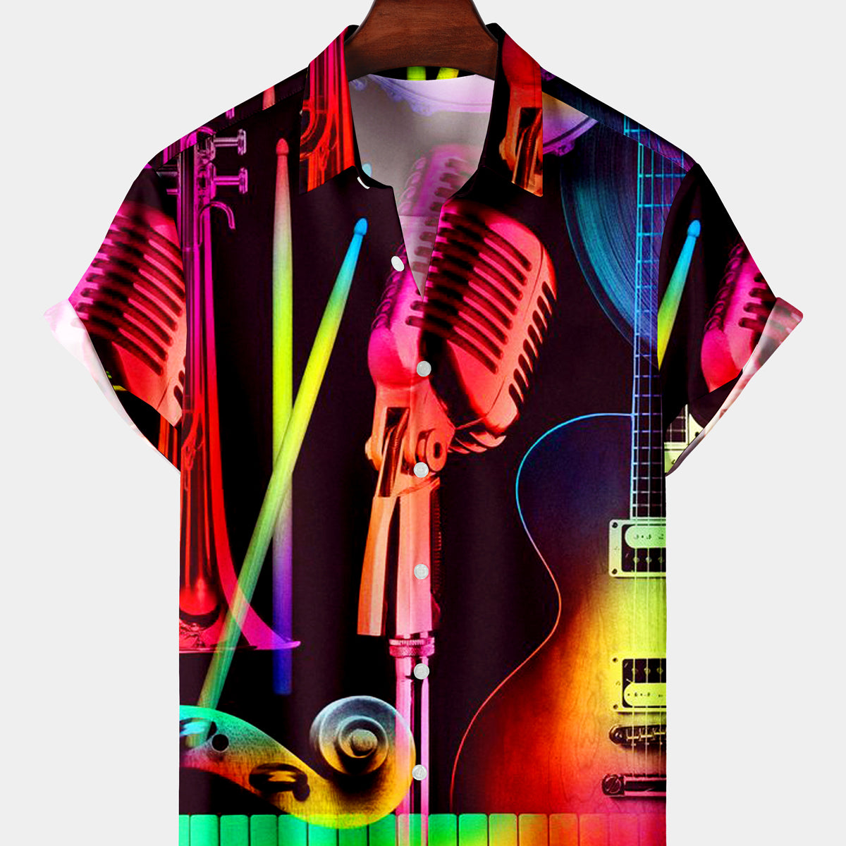 Men's Casual Colorful Microphone Music Short Sleeve Shirt