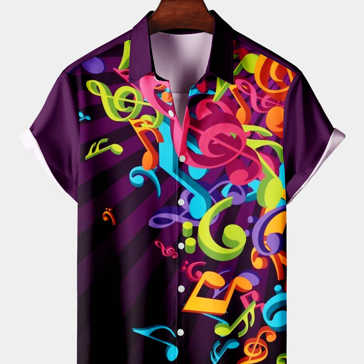 Men's Casual Colorful Music Icon Purple Short Sleeve Shirt
