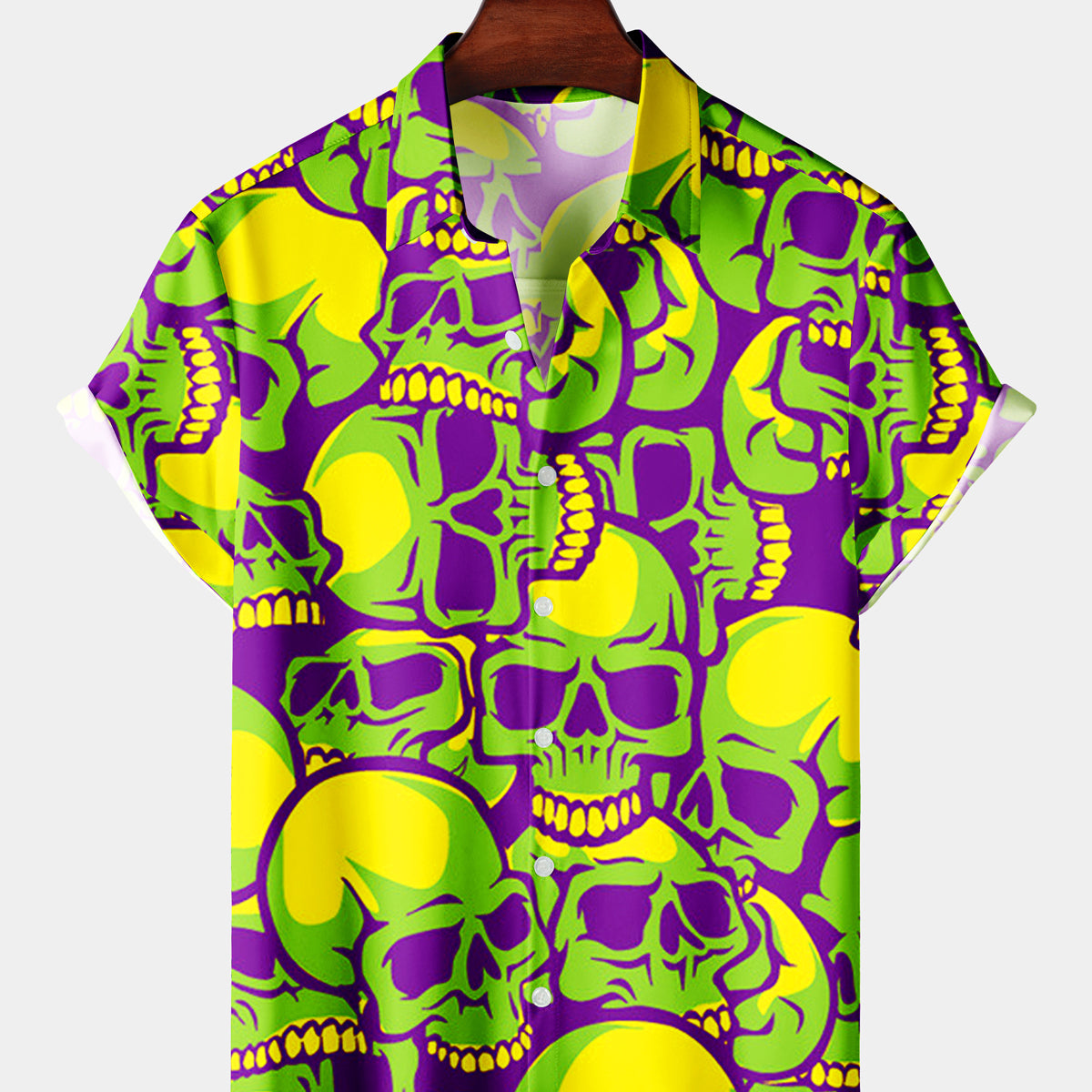 Men's Vacation Green Skull Short Sleeve Shirt