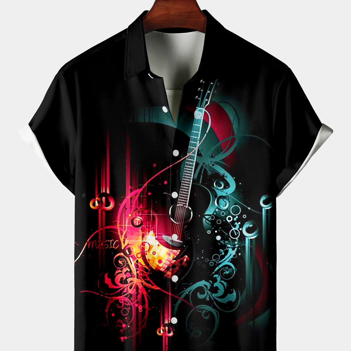 Men's Casual Guitar Music Short Sleeve Shirt