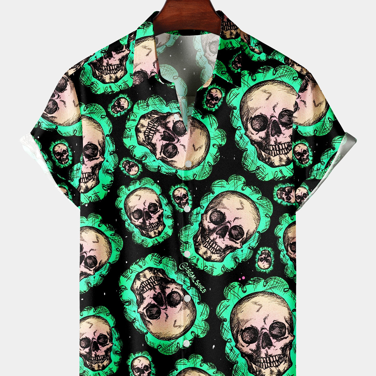 Men's Vacation Green Skull Short Sleeve Shirt