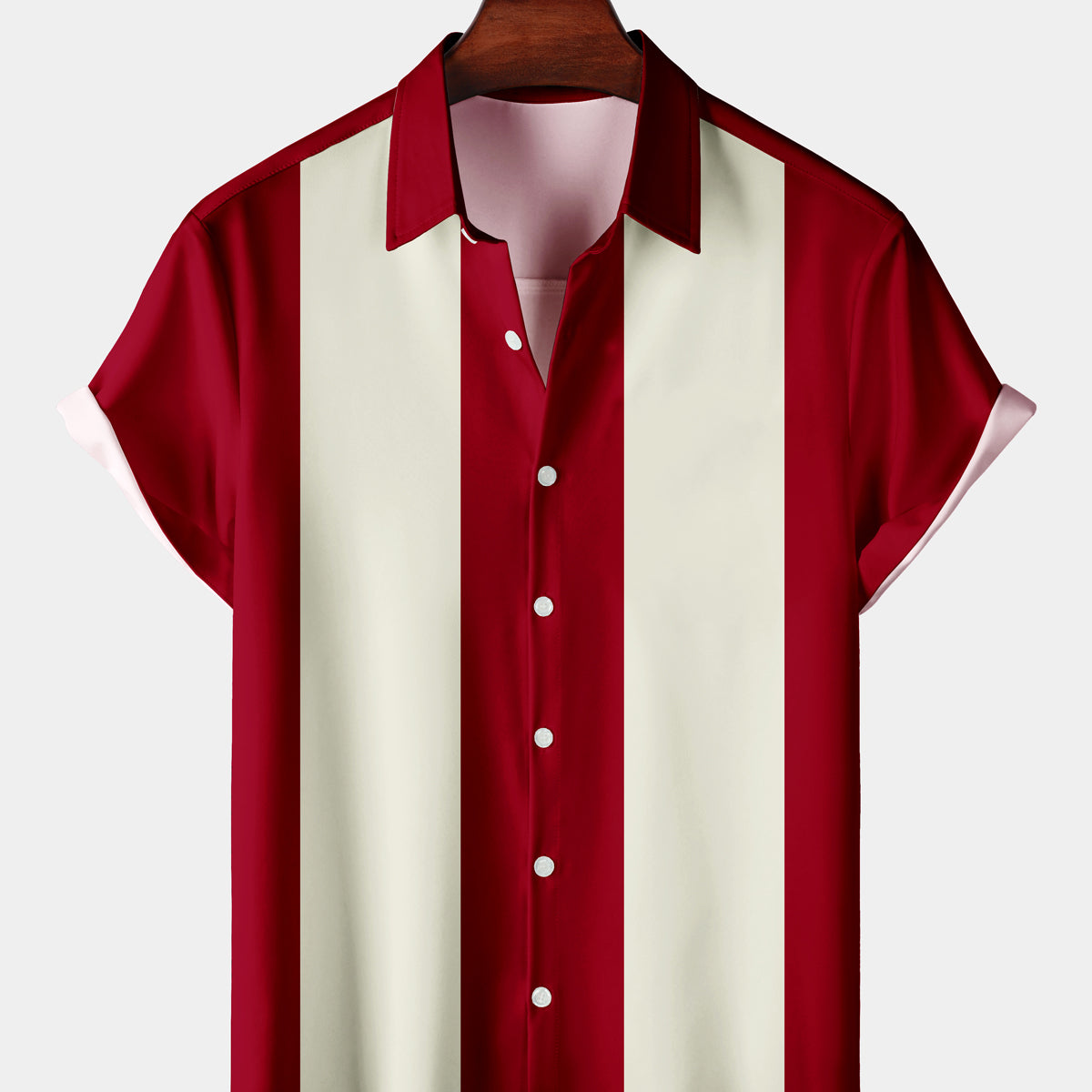Men's Casual Red And White Stitching Short Sleeve Shirt