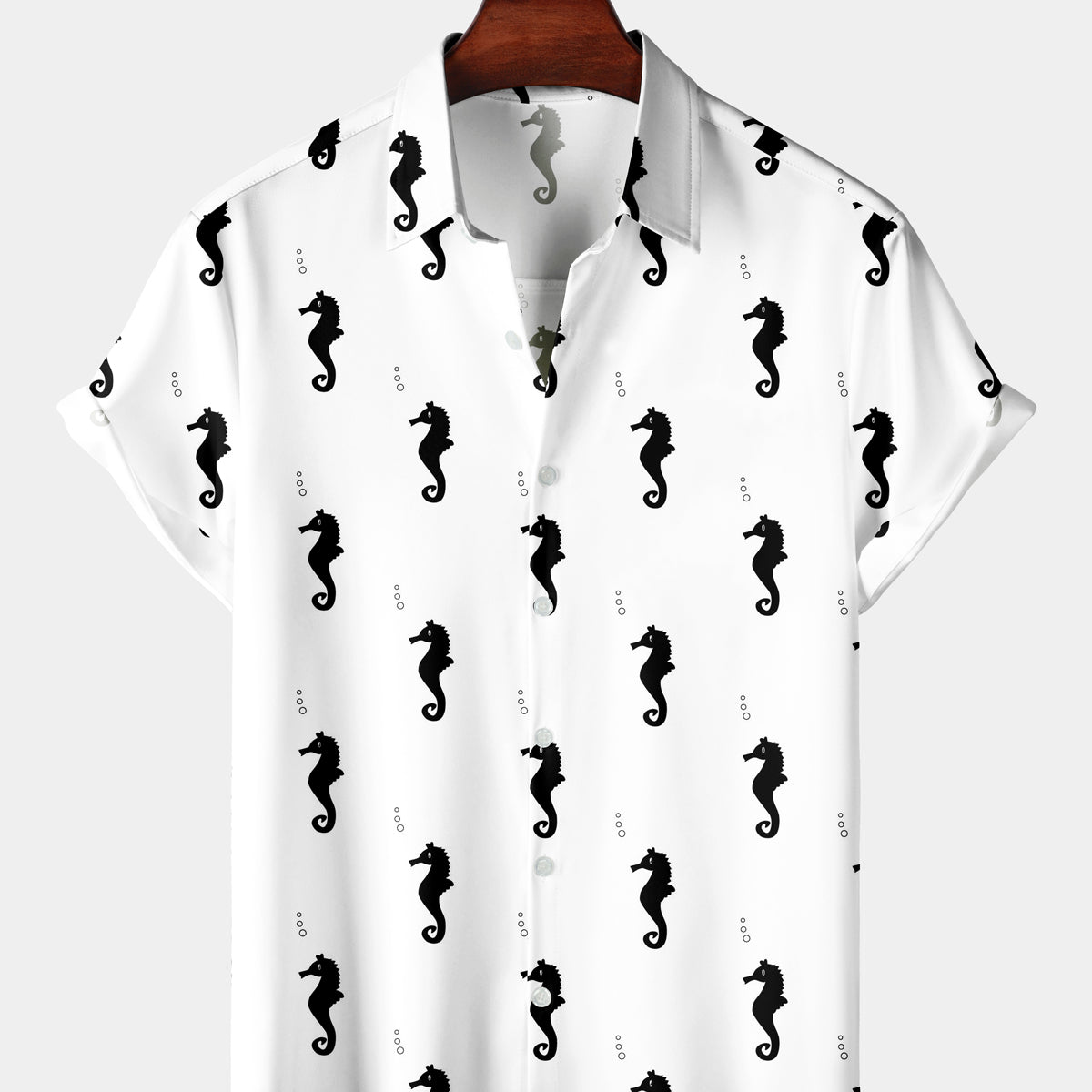 Men's Casual Black Seahorse Icon Short Sleeve Shirt