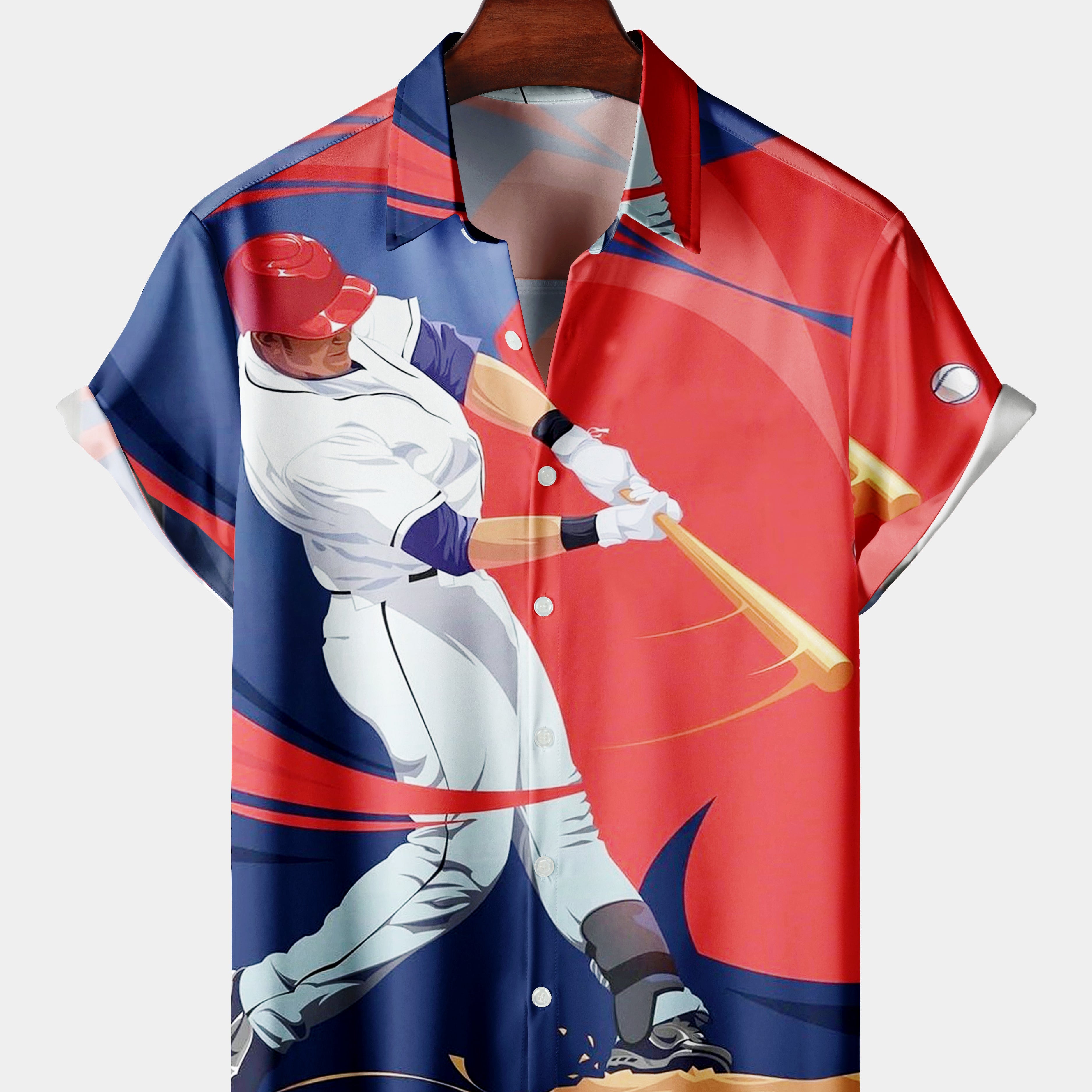 Men's Baseball Pitcher Casual Painted Short Sleeve Shirt
