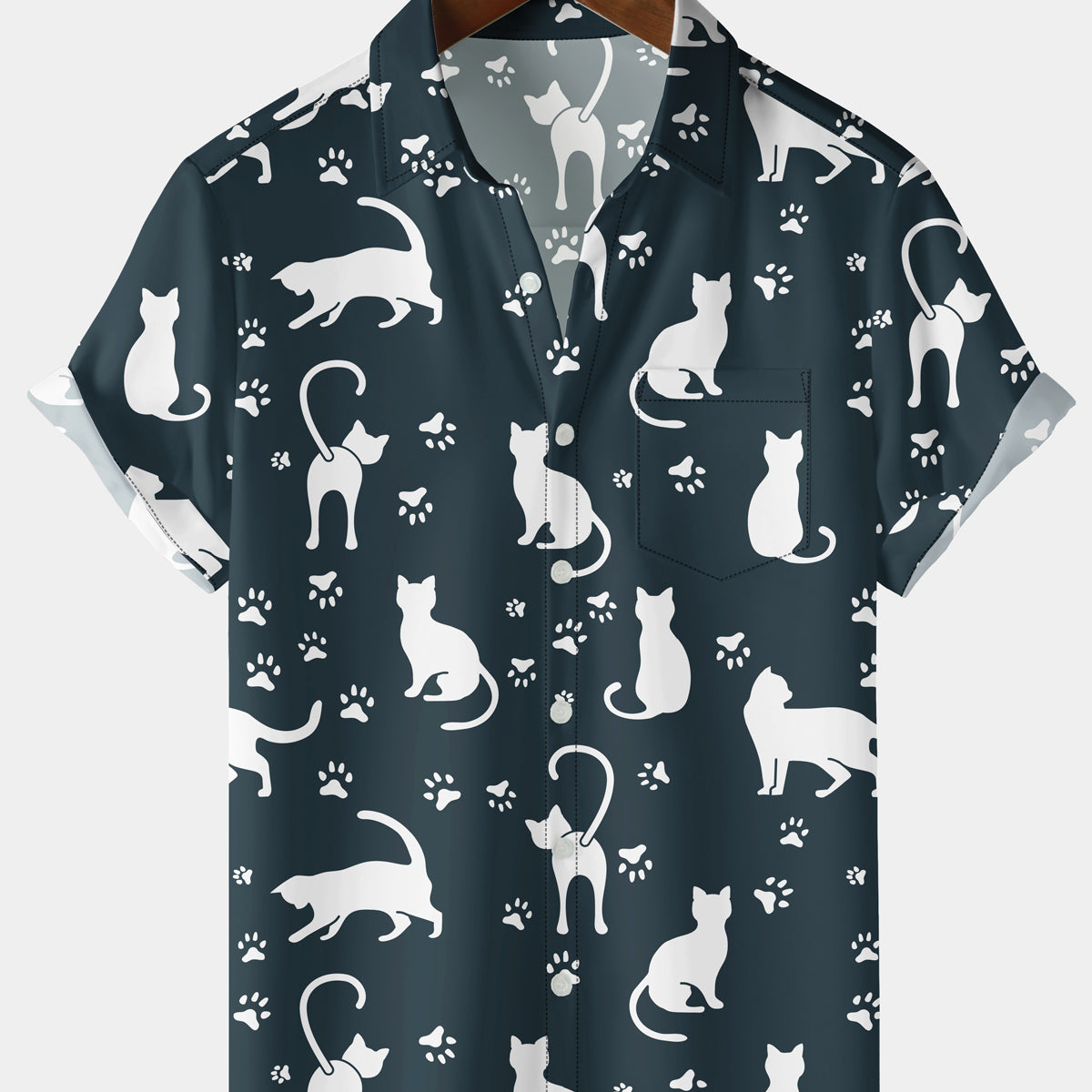 Men's Cat Footprint Print Short Sleeve Shirt