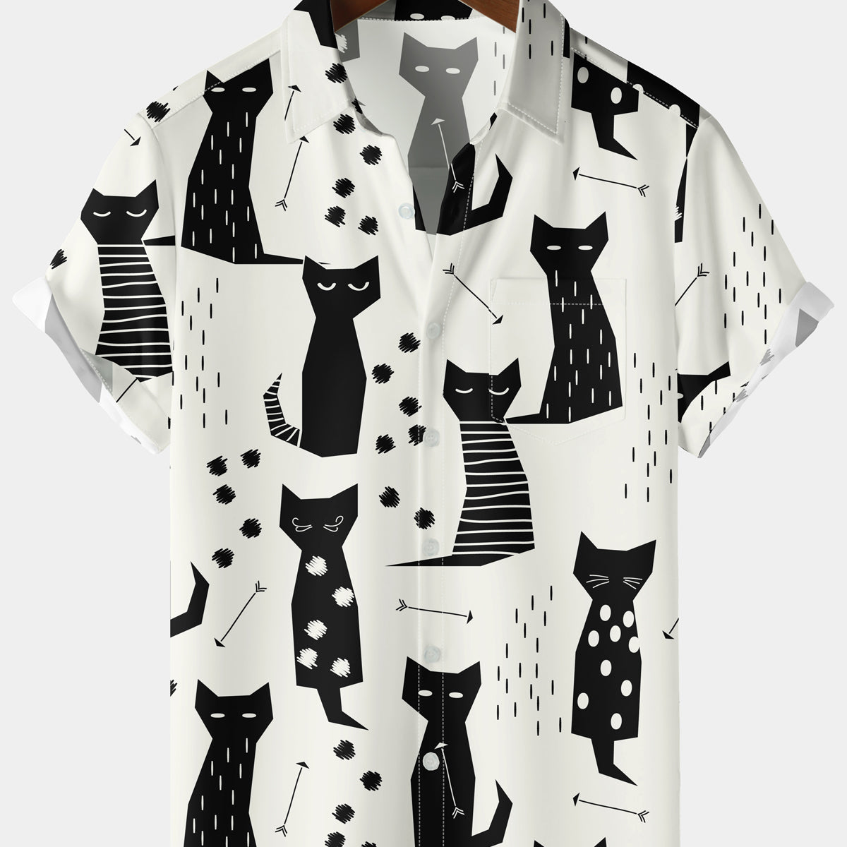 Men's Geometric Cat Print Short Sleeve Shirt