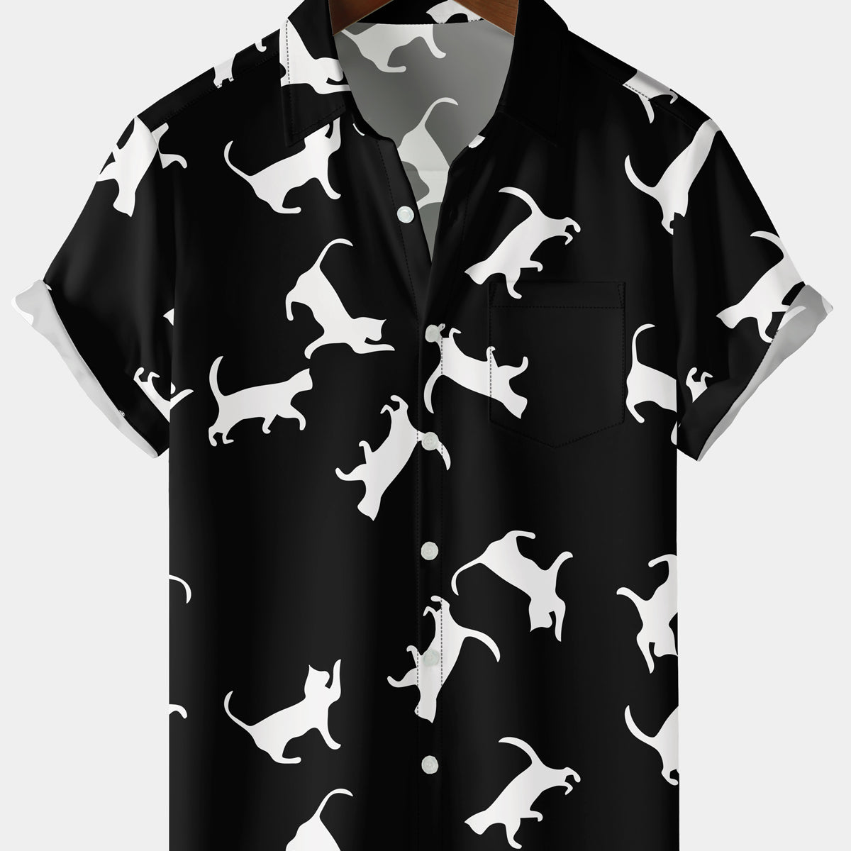 Men's Cat Print Short Sleeve Shirt for Play
