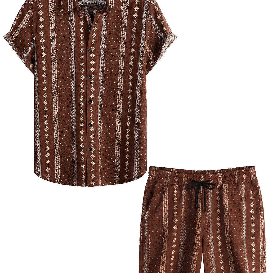 Men's Vintage Casual Button Up Shirts&Shorts Set